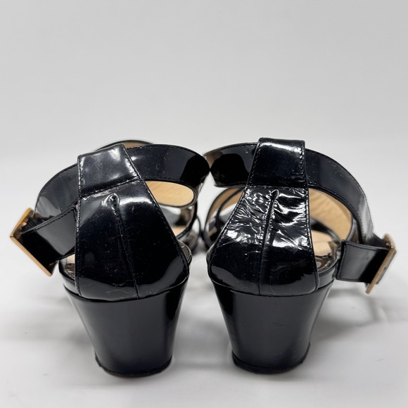Jimmy Choo Chiara Demi Wedge Crisscross Sandals – Black Patent Size 39.5